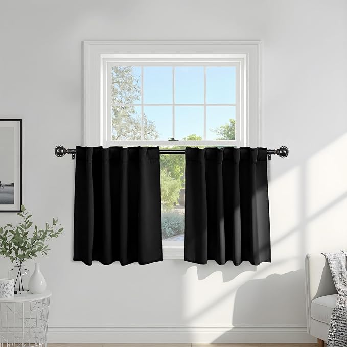 PONY DANCE Small Window Curtains 2 Panels Set, Half Window Rod Pocket Privacy by PONYDANCE