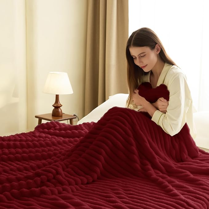 HIMEET Deep Red Ribbed Twin Blanket - Image 7