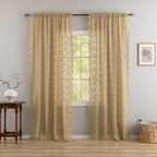 YJ YANJUN Vintage Lace Curtains 96 Inches Long-Victorian Floral Pattern Tan - Image 2