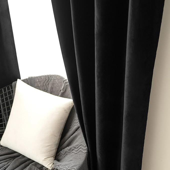 MIULEE Black Out Velvet Curtains 96 Inch Length Halloween Room Darkening Long - Image 6