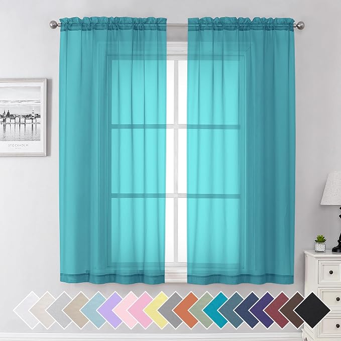 Aiyufeng Turquoise Sheer Curtains 63 Inch Length 2 Panels Set, Light Filtering by Aiyufeng