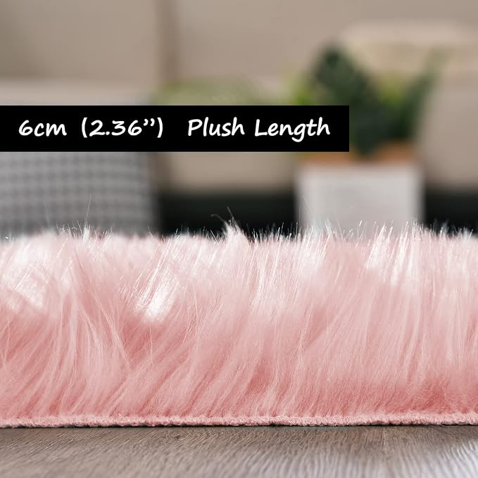 Goolela Pink Area Rug 8x10 Fluffy Fuzzy Furry Rug - Image 4