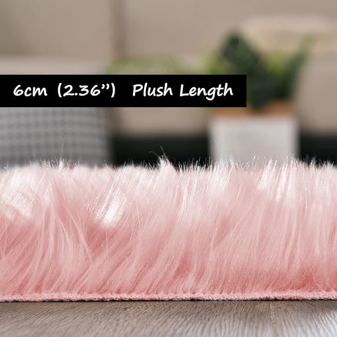 Goolela Pink Faux Sheepskin Fur Rug 4x6 Fluffy Fuzzy Furry Area Rug - Image 3