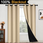 Yakamok Beige 100% Blackout Curtains, Thermal Insulated Total Blackout Drapes - Image 2