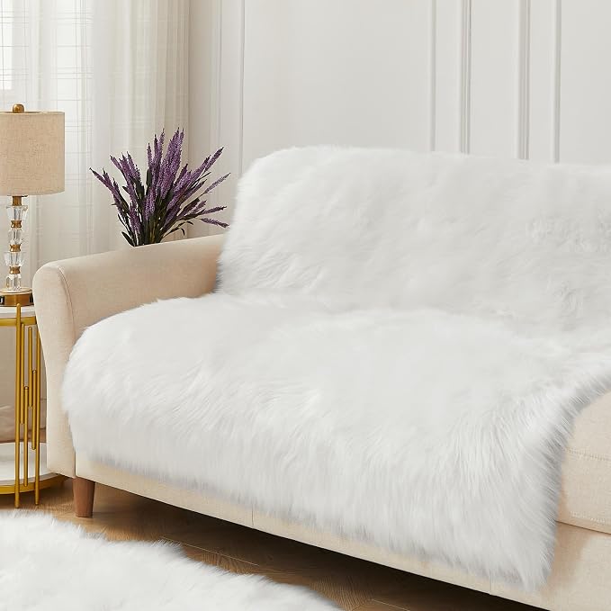 AMTOVO Faux Fur Sheepskin Rug for Living Room, 4 x 6 ft White Fluffy Area Rug - Image 4