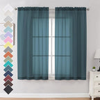OVZME Dusty Blue Sheer Curtains 63 inch Length 2 Panels Set by OVZME
