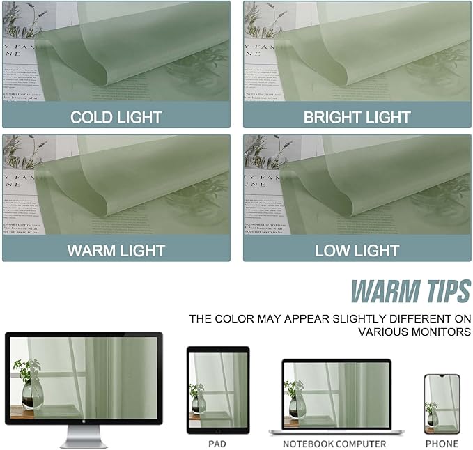 Extra Wide Sage Green Sheer Curtains 90 Inches Long 2 Panels, Light Filtering - Image 6