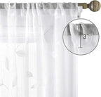 HOMEIDEAS White Sheer Curtains 52 X 96 Inches Long 2 Panels Embroidered Leaf - Image 7