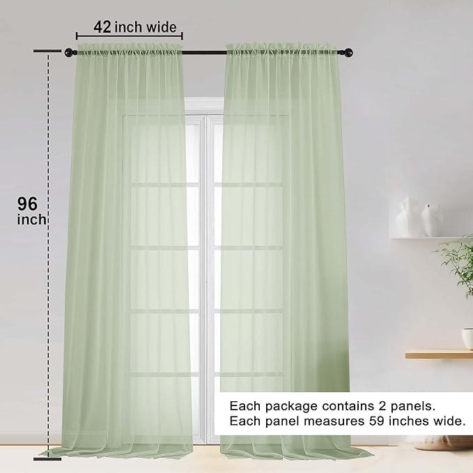 OWENIE Sheer Curtain 96 Inch Long 2 Panels Set, Light Filtering Clear Rod - Image 2