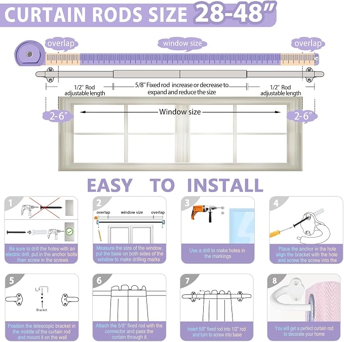 TVWOO Wrap Around Curtain Rods, 5/8 Inch Adjustable Blackout Curtain Rod Set - Image 3