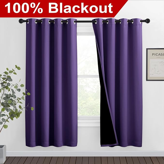 NICETOWN Lilac Purple Full Shade Curtain Panels, Pair of Thermal Insulated & - Image 2