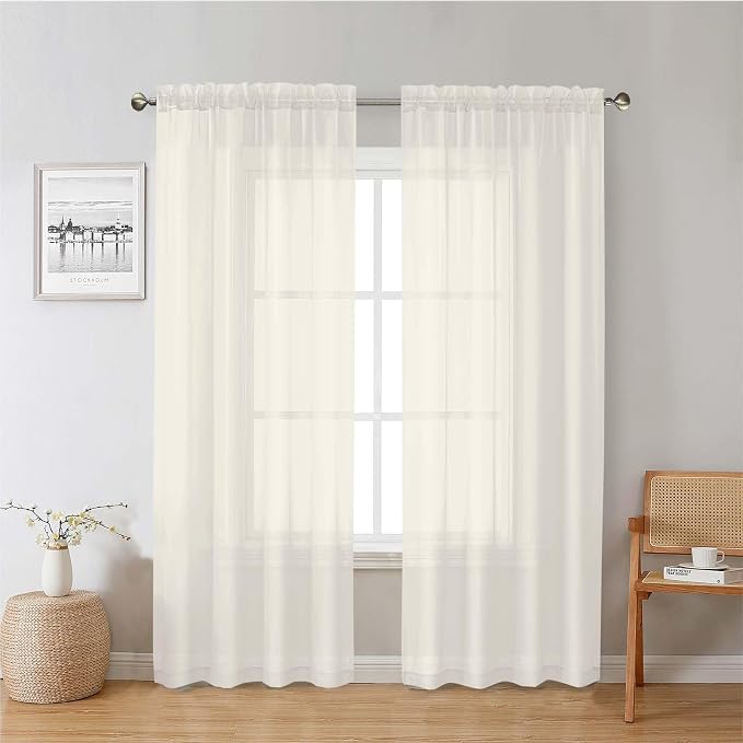 Lecloud Ivory Sheer Curtains 78 Inches Long 2 Panels, Elegant Light Filtering by Lecloud