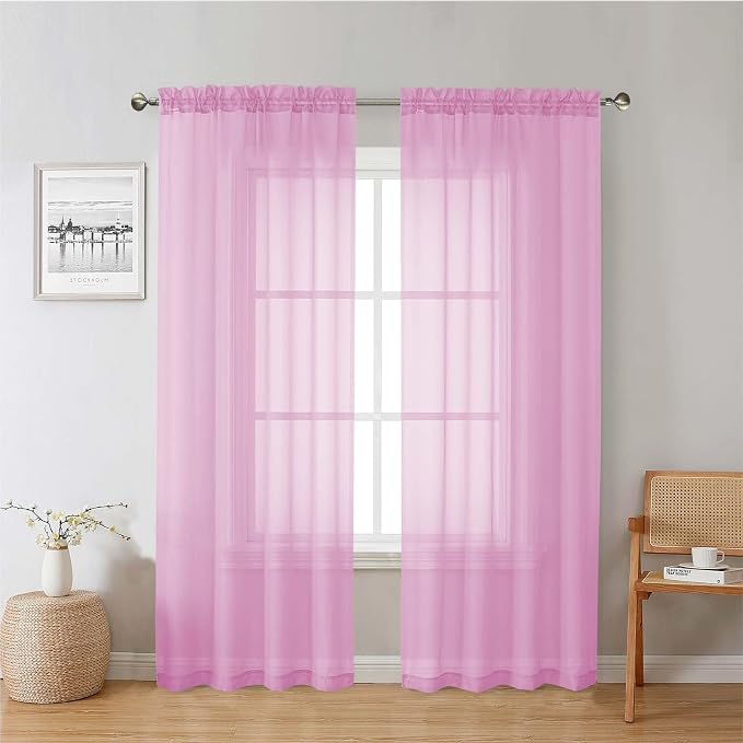 Lecloud Light Pink Sheer Curtains 78 Inches Long 2 Panels Set, Soft Voile Light by Lecloud