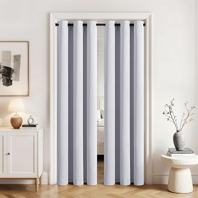 MIULEE Blackout Door Curtain Set of 2, 34 x 80 Inch Greyish White Thermal by MIULEE