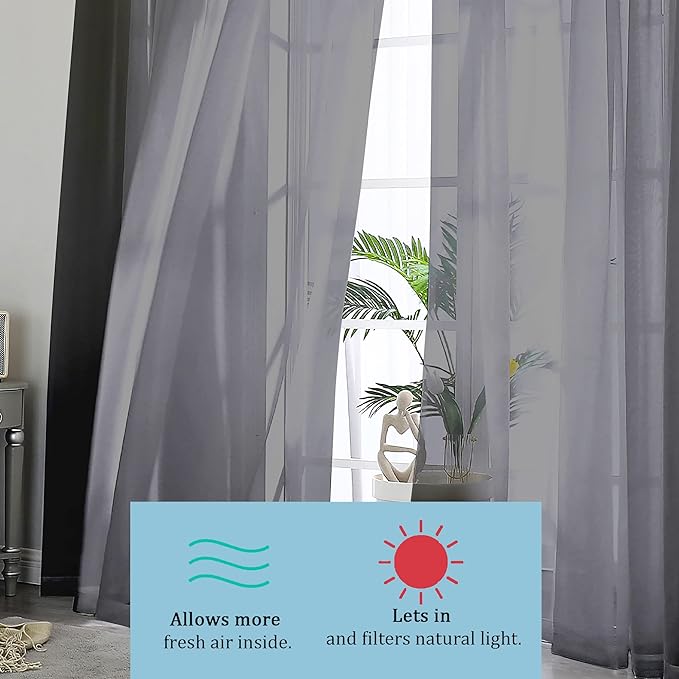 OWENIE Short Sheer Curtains 24 Inches Long 2 Panels - Image 3