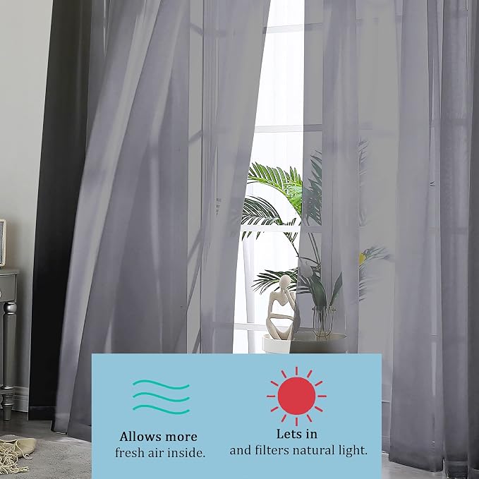 OWENIE Black Sheer Curtains 90 Inches Long 2 Panels Set, Elegant Sheer Curtains - Image 6