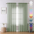 Lecloud Sage Green Sheer Curtains 84 Inches Long 2 Panels Set, Solid Voile by Lecloud