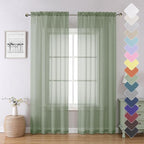 Lecloud Sage Green Sheer Curtains 84 Inches Long 2 Panels Set, Solid Voile by Lecloud