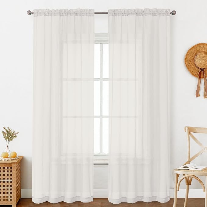 OVZME Ivory Sheer Curtains 90 Inches Long 2 Panels by OVZME
