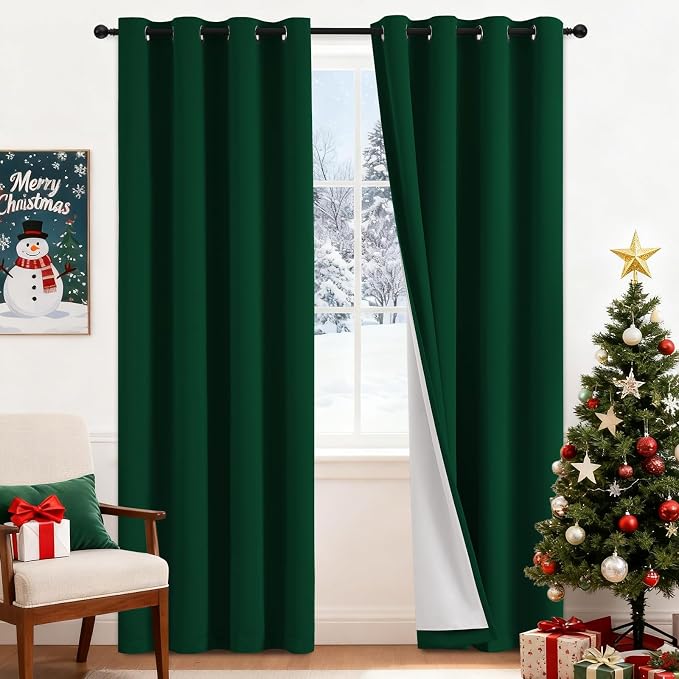 Yakamok 100% Blackout Curtains Dark Green Room Darkening Thermal Insulated by Yakamok