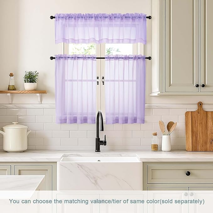 Valances for Windows 14 inch Length 2 Panels, Small Voile Sheer Curtains for - Image 2