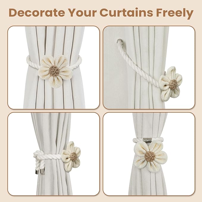 KLOGTSIND Magnetic Curtain Tiebacks, 4 Pack Flower Curtain Holdbacks - Image 4