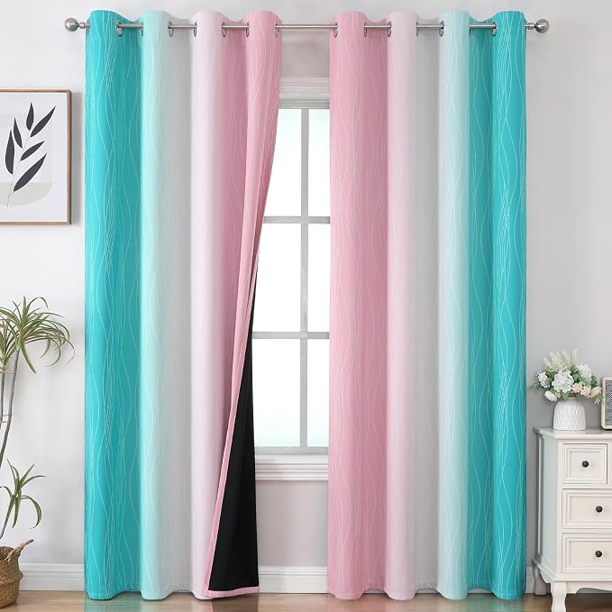 Estelar Textiler Pink and Teal Ombre Blackout Curtains 90 Inches Long 2 Panels by ESTELARTEXTILER