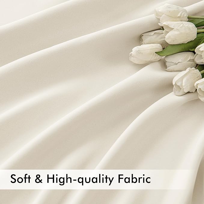 MIULEE Beige White Back Tab Blackout Curtains 90 Inches Long 2 Panels Set - Image 6