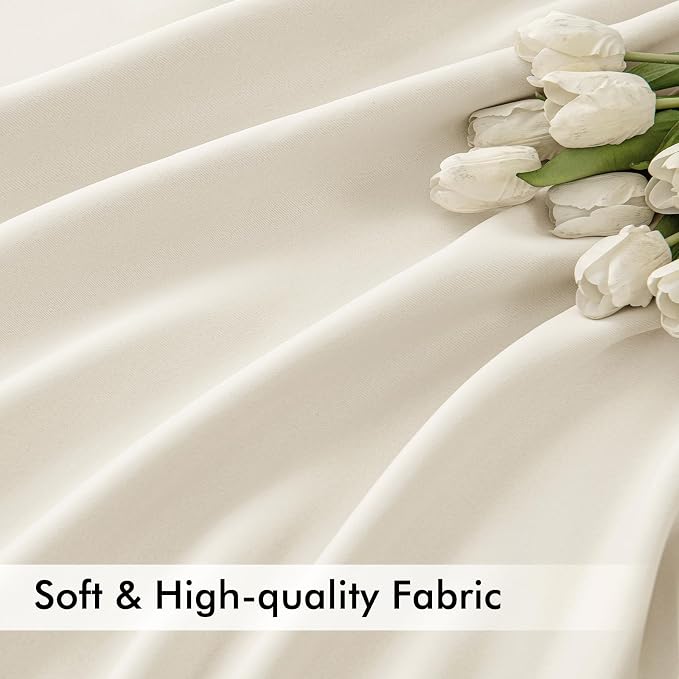 MIULEE Beige White Back Tab Blackout Curtains 102 Inch Long 2 Panels Set - Image 6