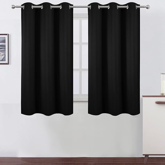 LEMOMO Black Blackout Curtains 42 x 54 Inch Length Set of 2 Panels Grommet by Lemomo