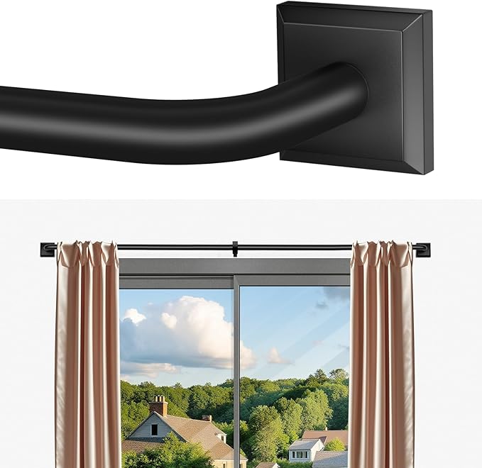 Black Curtain Rods for Windows 66-120Inch Heavy Duty French Return Rod by RBYCOS