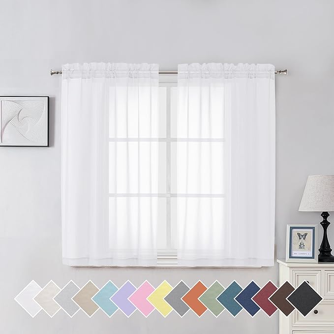 Aiyufeng White Sheer Curtains for Living Room 45 inch Length 2 Panels Set by Aiyufeng