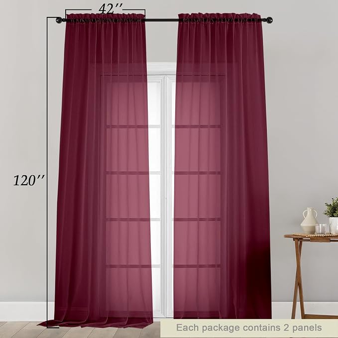 Extra Long Sheer Burgundy Curtains - Image 2