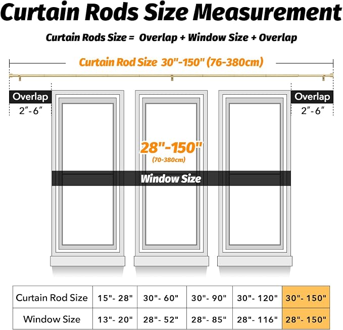 GEEBOBO Gold Curtain Rods for Windows 72 to 144 Inch, 1 Inch Adjustable Heavy - Image 5