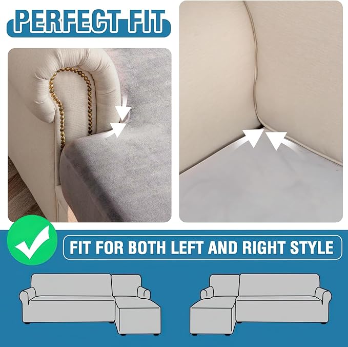 Couch Cover 6-Piece Elastic Velvet Couch Cushion Covers & Chaise Slipcovers - Image 7
