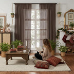 WAZZIO Boho Lace Curtains 84 Inches 2 Panel, Light Filtering Privacy Tassel & by WAZZIO