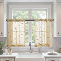 MIULEE Beige Sheer Curtains 2 Panels Embroidered Leaf Patterned Rod Pocket by MIULEE