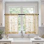 MIULEE Beige Sheer Curtains 2 Panels Embroidered Leaf Patterned Rod Pocket by MIULEE