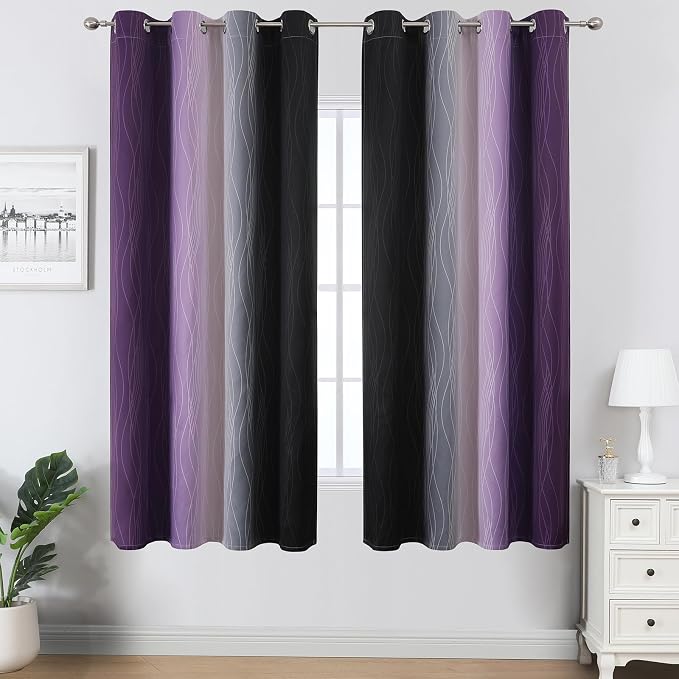 Estelar Textiler Black and Purple Ombre Blackout Curtains - Image 2