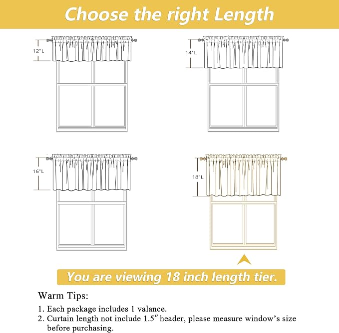 OWENIE Grey Valances for Windows 1 Pcs 18 Inch Length, Light Filtering Textured - Image 2