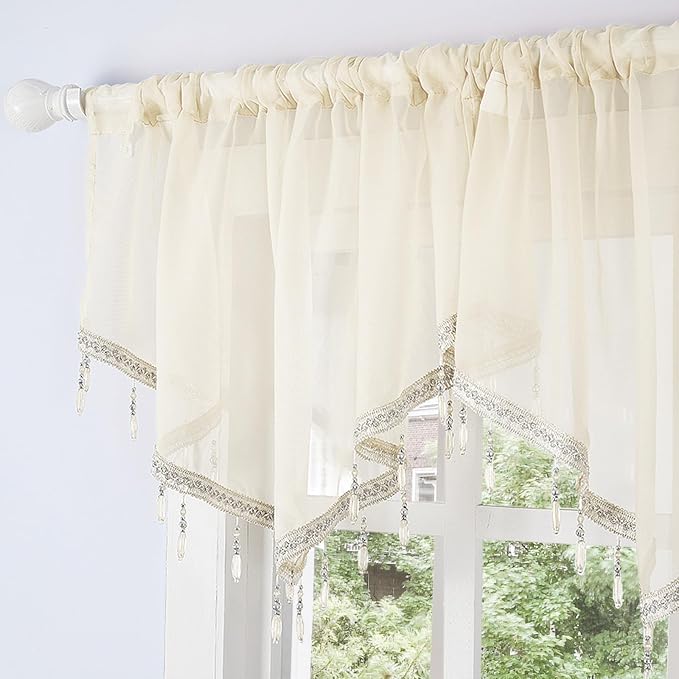 Molaxhome Swag Curtain 51 inch Length Rod Pocket Scalloped Curtain Valance - Image 8