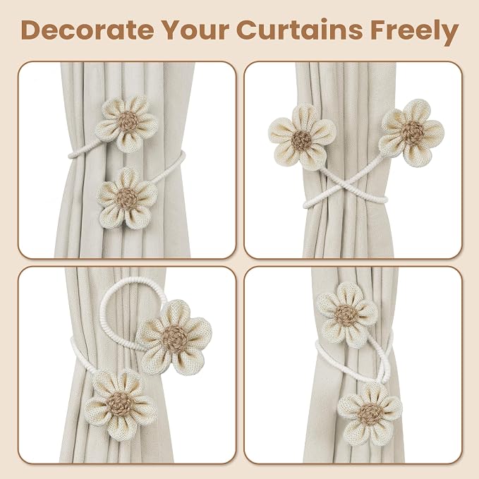 KLOGTSIND Flower Curtain Tiebacks, 6 Pack Curtain Ties Elegant DIY Curtain - Image 5