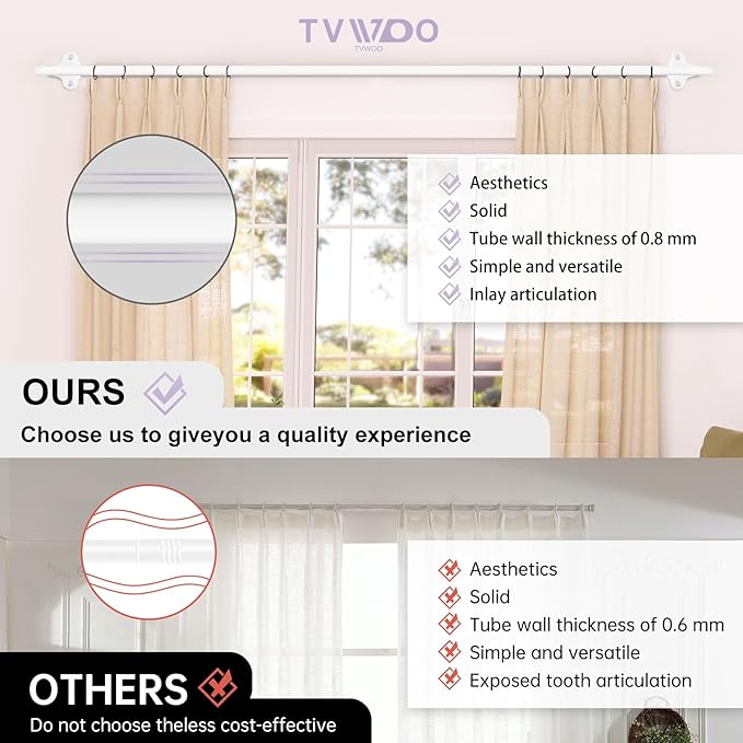 TVWOO Wrap Around Curtain Rods, 5/8 Inch Adjustable Blackout Curtain Rod Set - Image 2