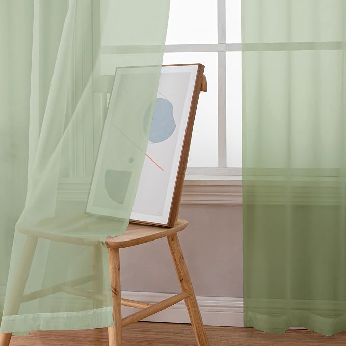 Chyhomenyc Light Green Sheer Curtains 84 Inches Long 2 Panels Set- Light - Image 3