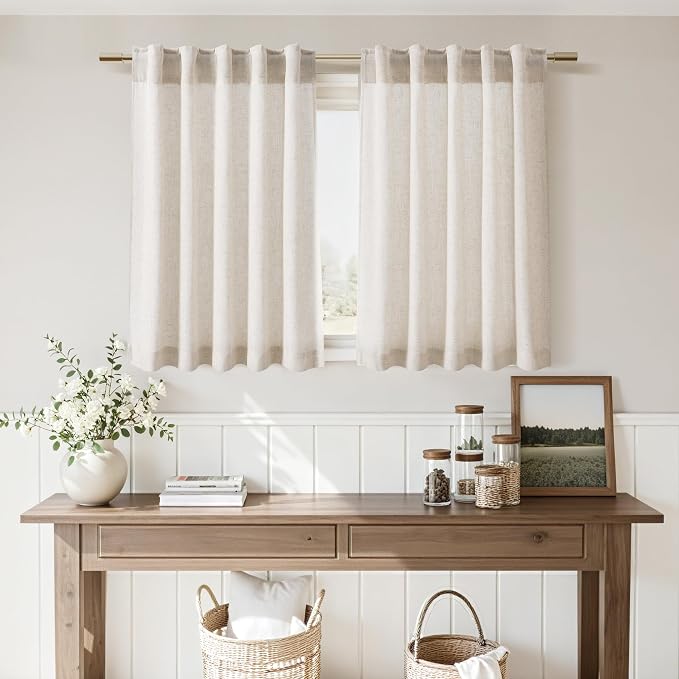 Nanspring Beige Curtains for Kitchen Windows Over Sink 36 inch Length Rustic - Image 6