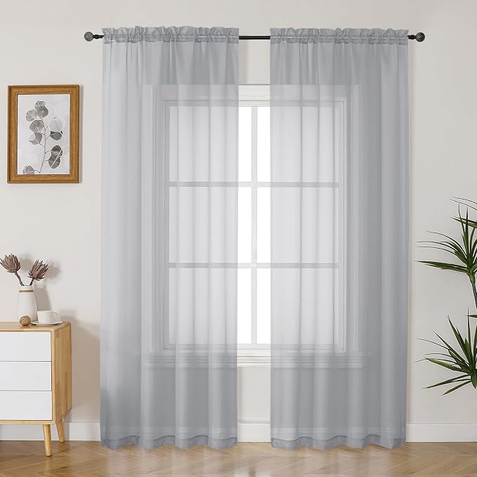 Gwine Light Grey Sheer Curtains 84 Inches Long 2 Panels Set by Gwine