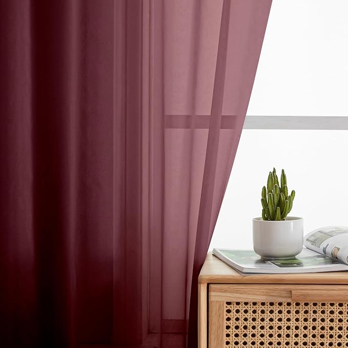 Aiyufeng Sheer Window Curtain Panels 96 Inch Long 2 Pieces, Voile Top Dual Rod - Image 6