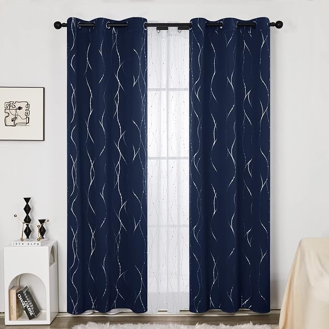 Deconovo Navy Blue Curtains, 38 x 84 Inch, Thermal Insulated Soundproof Privacy - Image 2
