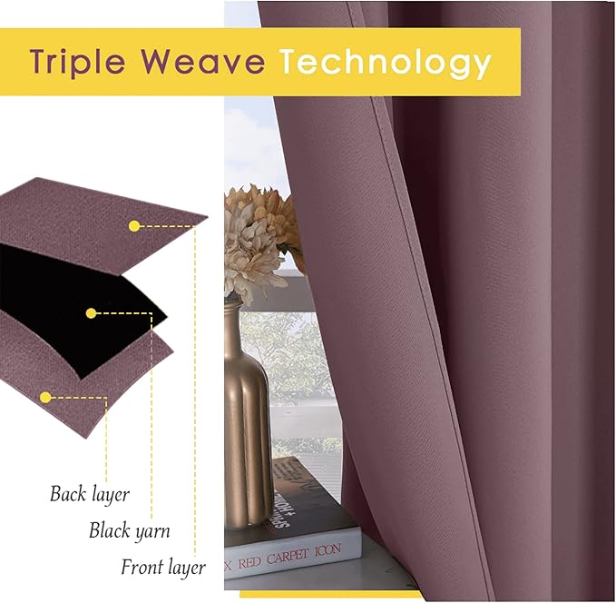NICETOWN Blackout Curtains for Bedroom, Dry Rose, 34 inches by 70 inches Long - Image 4