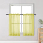OWENIE Short Lemon Sheer Curtains 36 Inch Length 2 Panels Set, Kitchen Tiers by OWENIE
